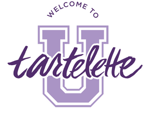 The purple logo features large letters U with stylized script reading tartelette over it. Above, text states WELCOME TO in an arc.