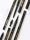 Collection of black eyeliner pens with visible branding on a white background