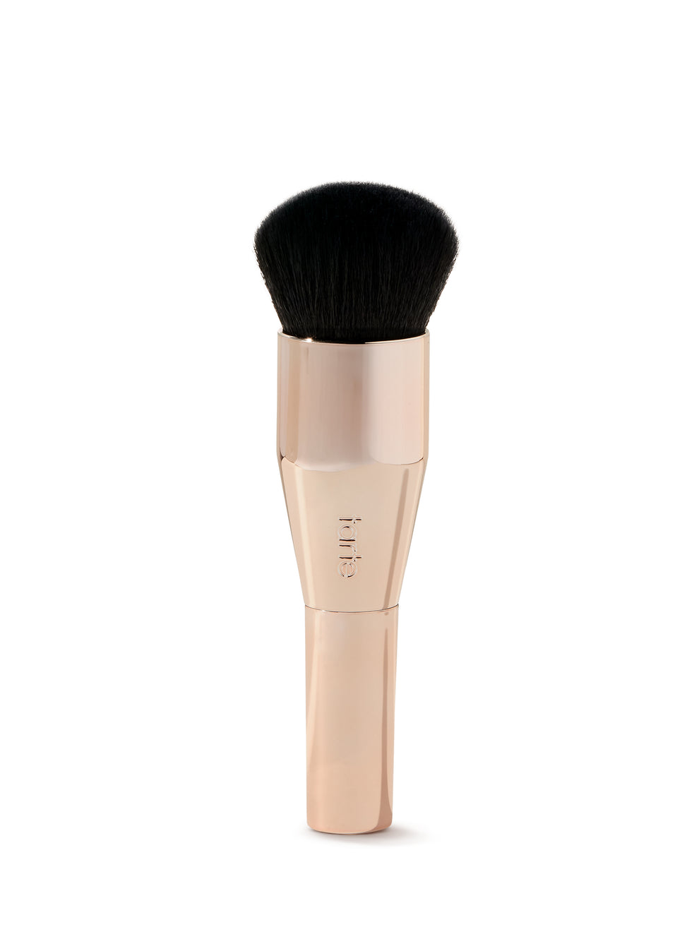 Makeup brush with black bristle head on a white background