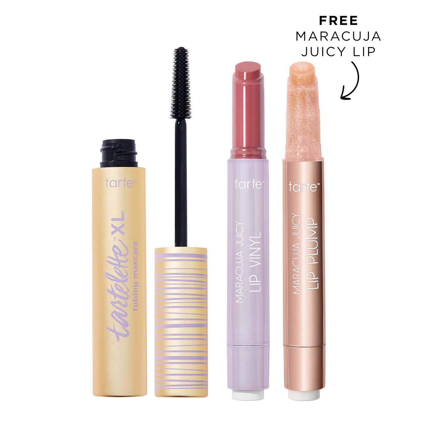 tarteâ„¢ maracuja juicy lip vinyl, shimmer glass and XL tubing mascara set image number 2