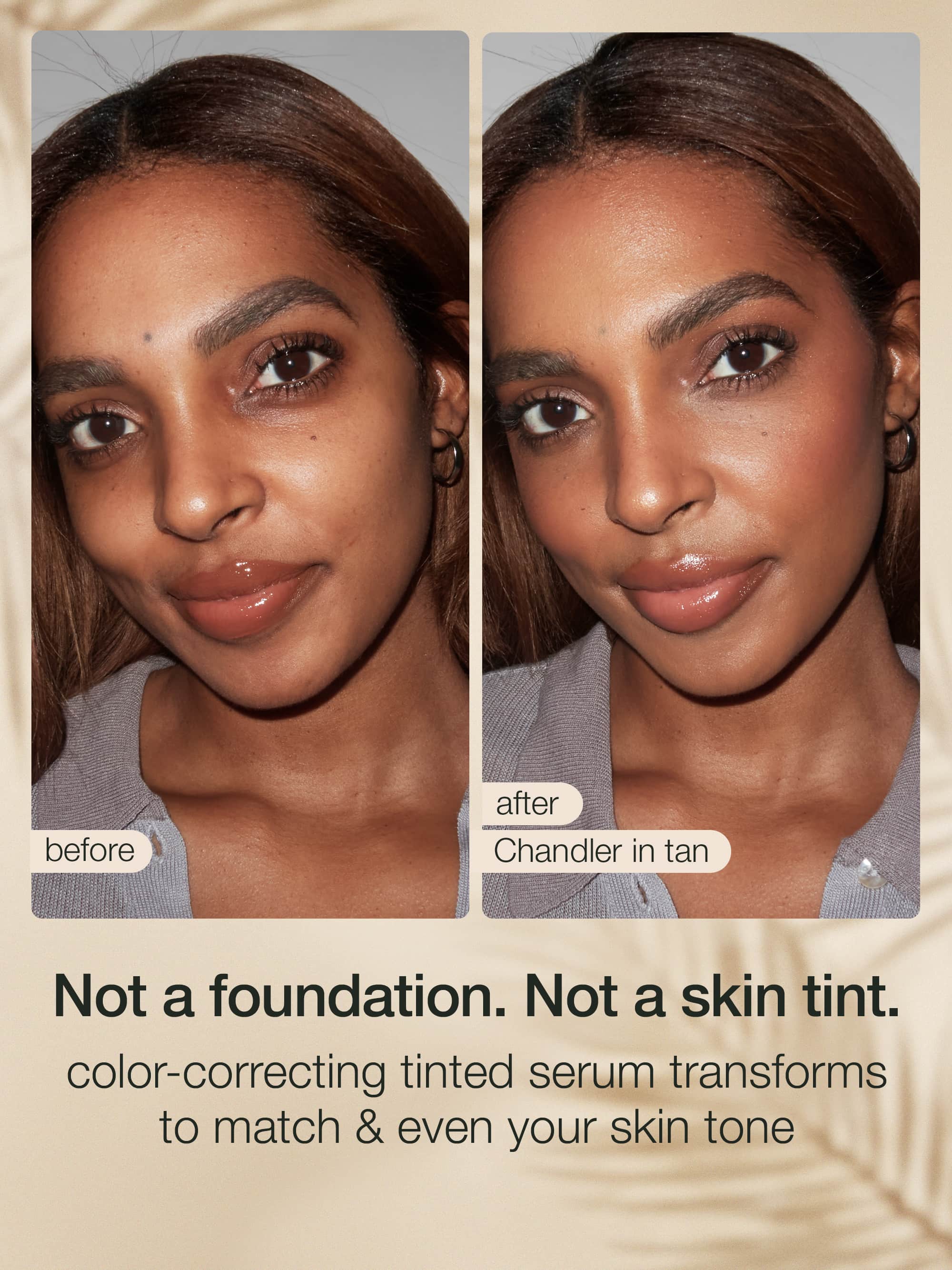 Before and after — Kristin in medium, 100% said it adapts to my skin tone & is a perfect match