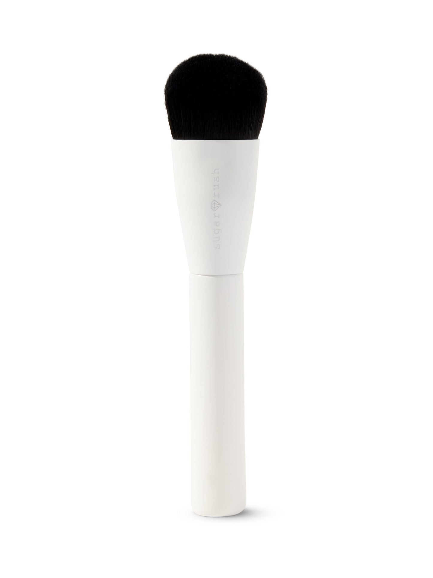 Makeup brush with black bristle head on a white background