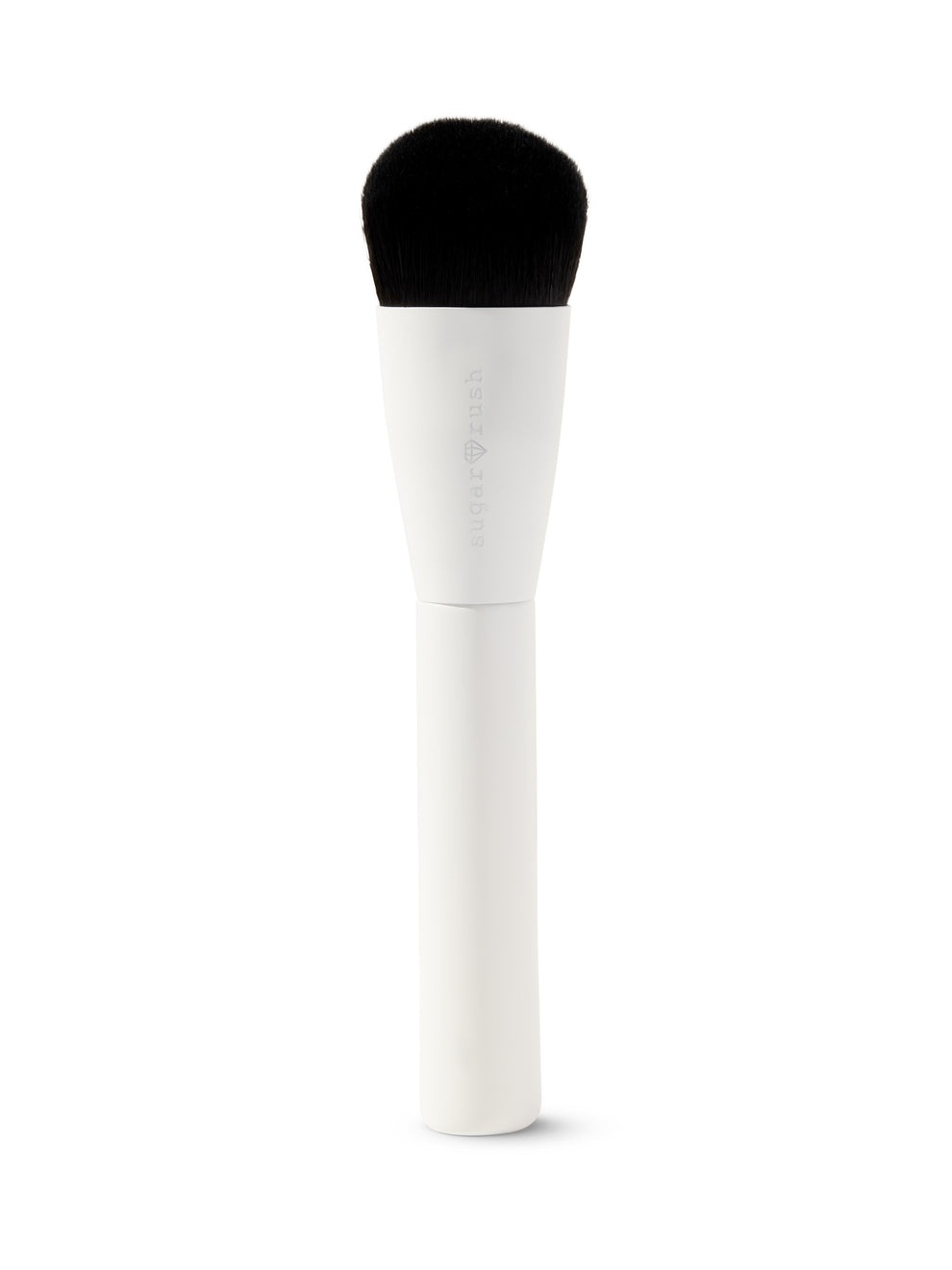 Makeup brush with black bristle head on a white background