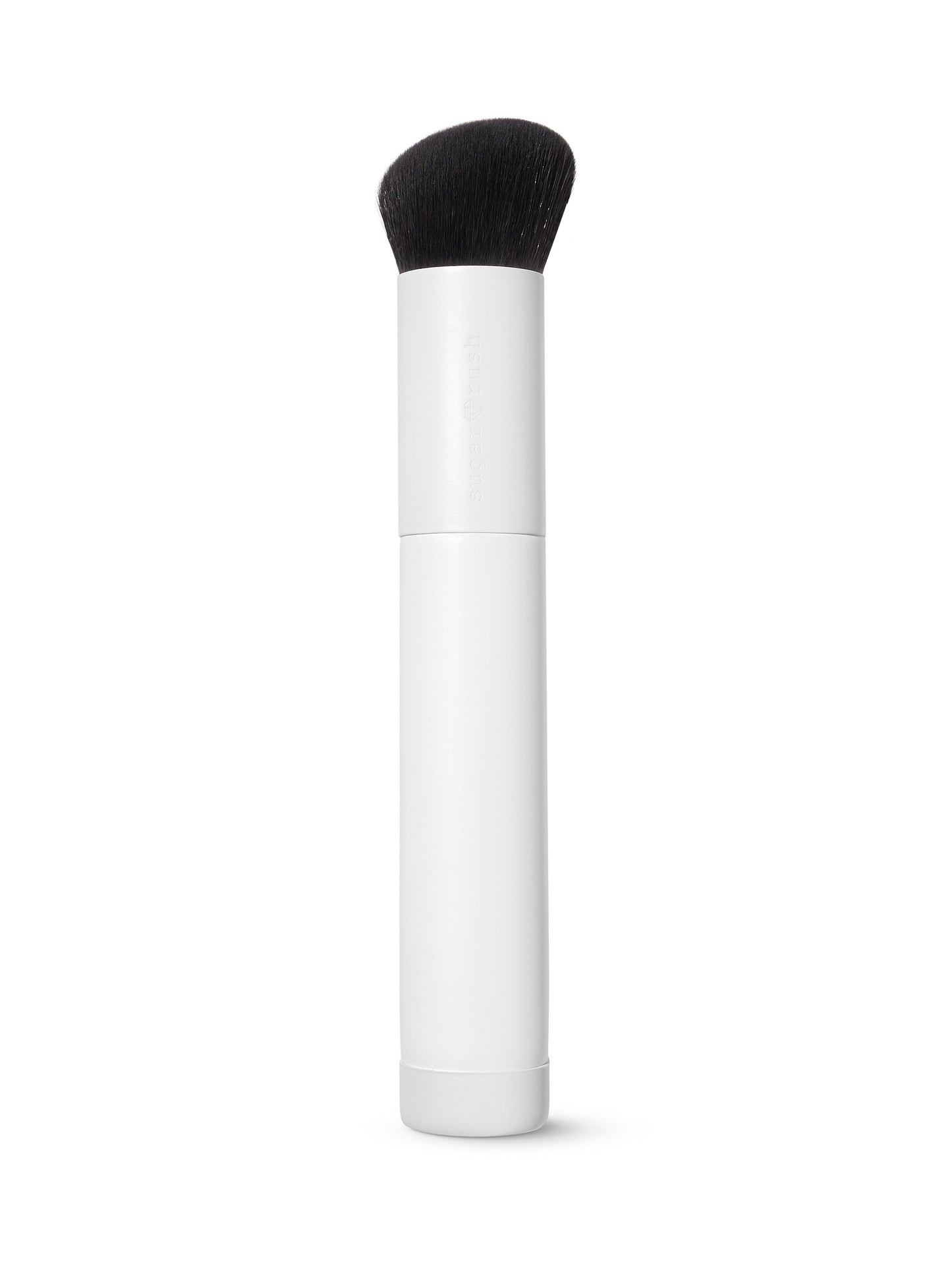 Makeup brush with black bristle head on a white background
