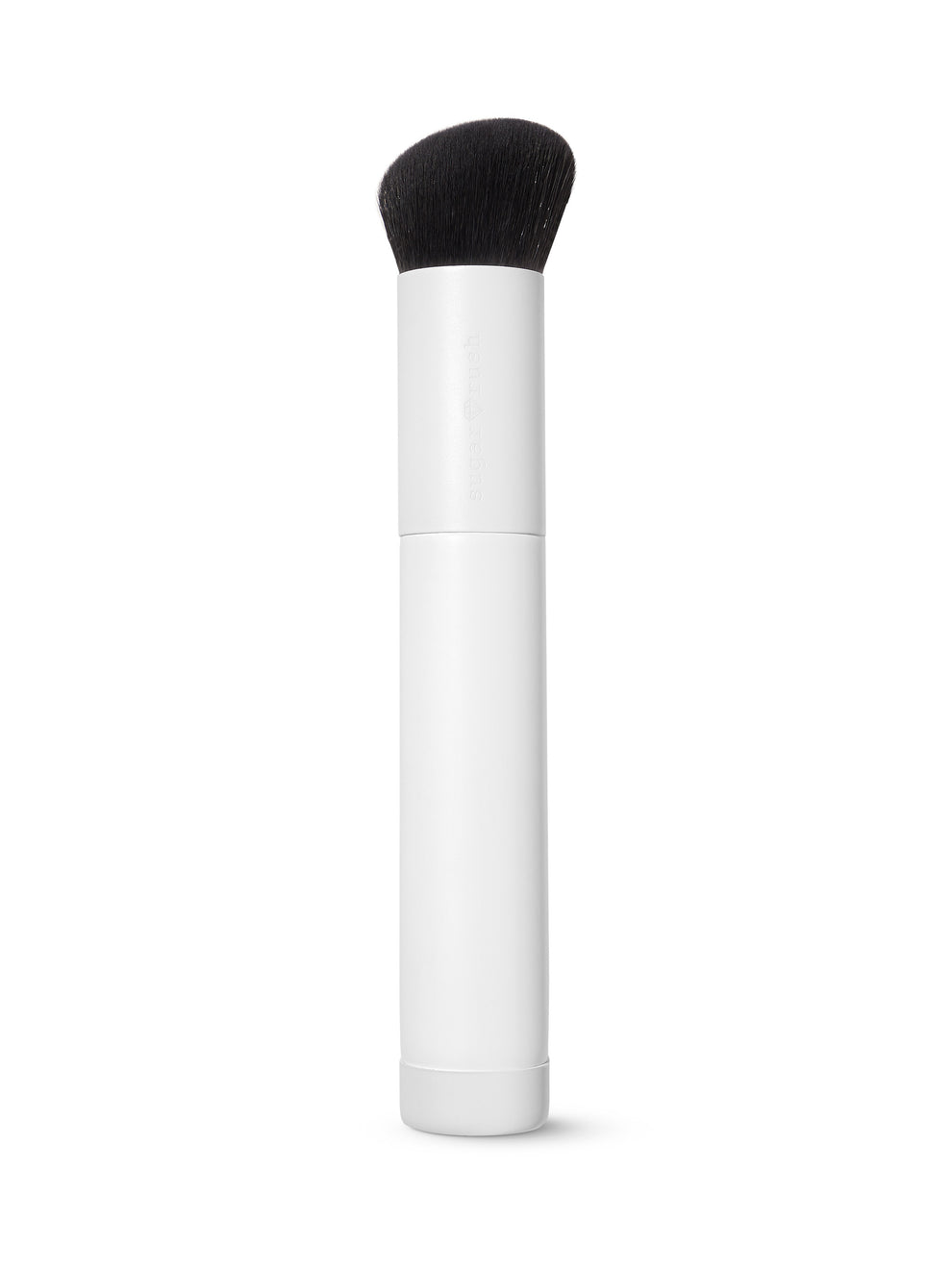 Makeup brush with black bristle head on a white background