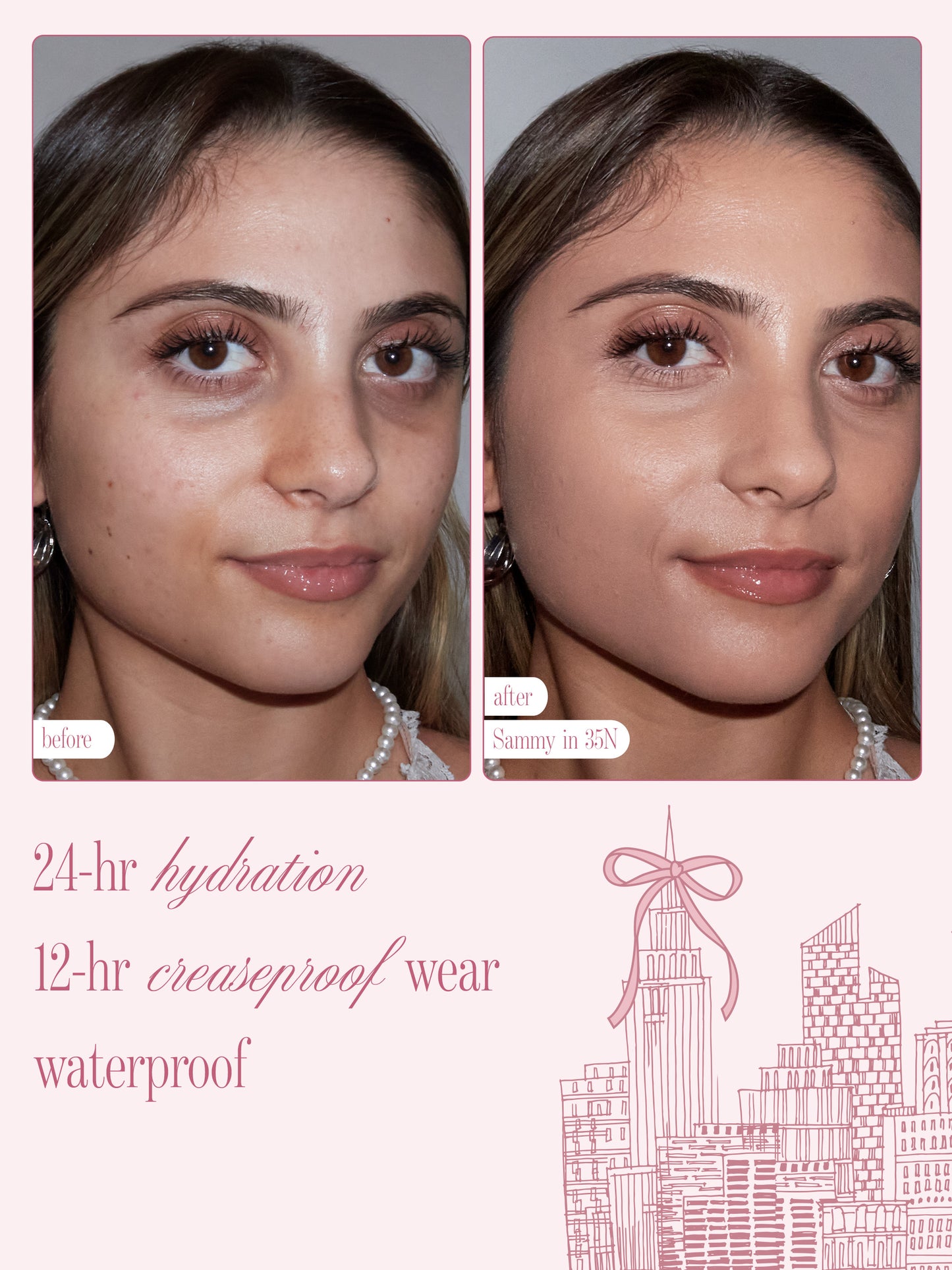 before and after of tarte cosmetics spotted the icons creamy best sellers, 12 hr hydration, creaseproof, waterproof