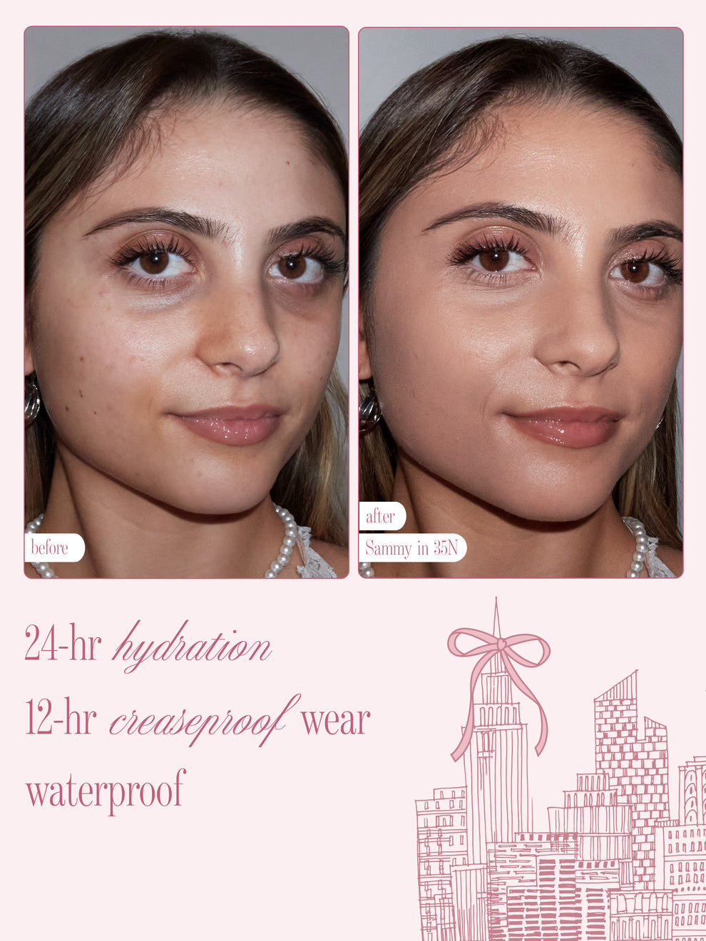 before and after of tarte cosmetics spotted the icons creamy best sellers, 12 hr hydration, creaseproof, waterproof