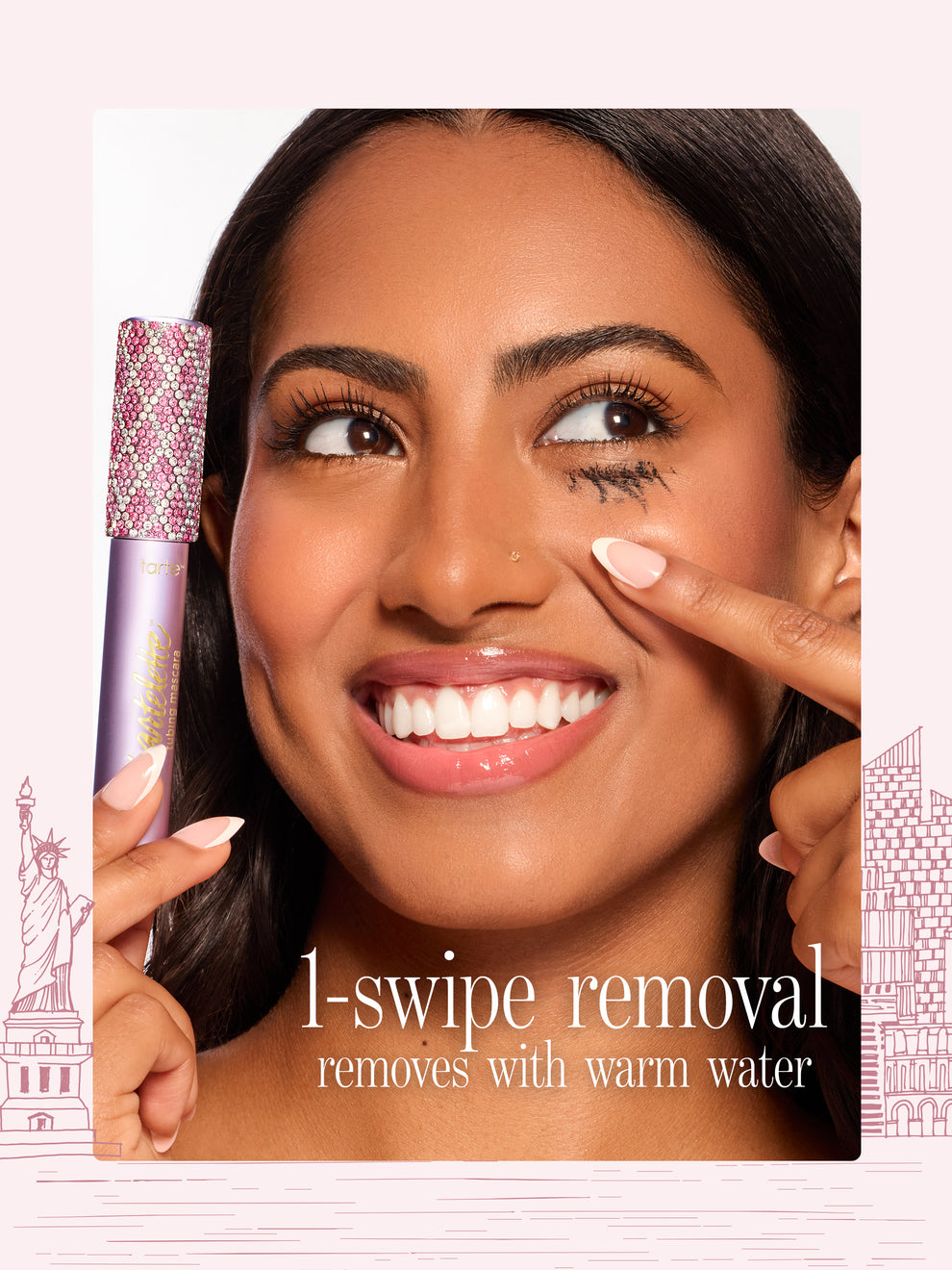 woman using tarte cosmetics spotted the icons creamy best sellers, removal of tubing mascara