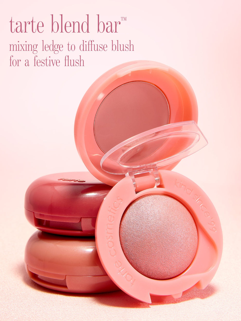 tarte cosmetics XOXO blush and go macaron trio blush with text 'tarte blend bar'