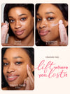 Three stages of applying tarte ballin base matte poreless primer product with text instructions on a white background.