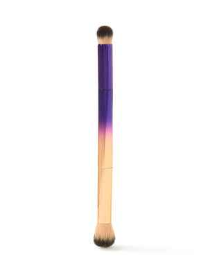 tarte cosmetics Makeup brush with purple to pink gradient handle on a white background