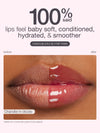 Lip mask packaging with a before and after comparison of lips on a brown background.
