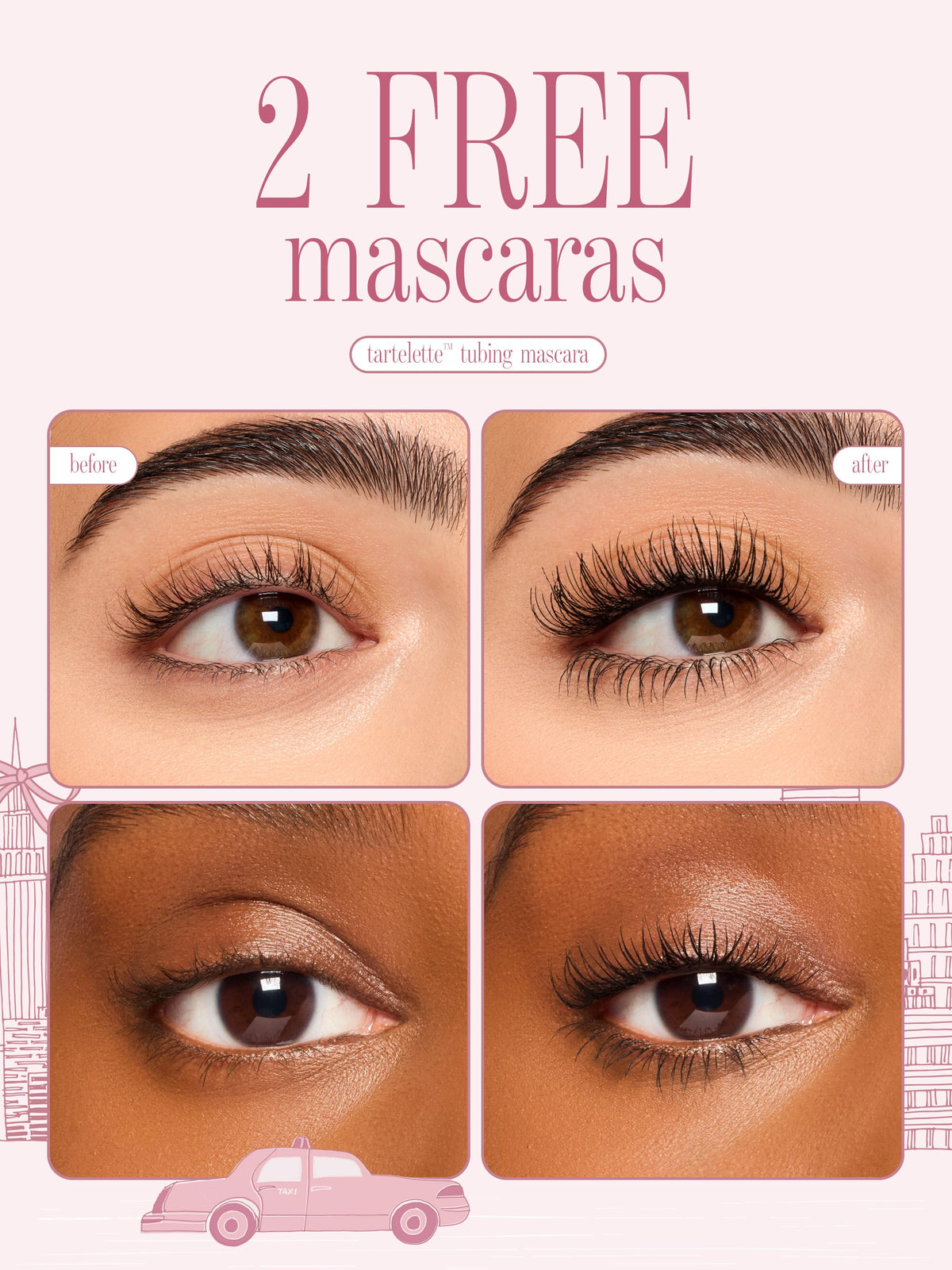 before and after of tarte cosmetics eyes on me mascara liner & clutch, 2 free mascaras