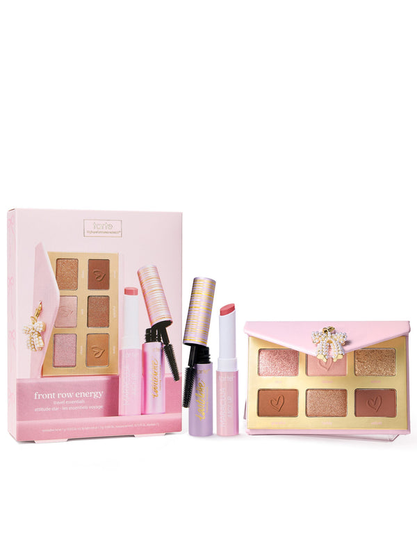tarte cosmetics front row energy travel essentials products on a white background