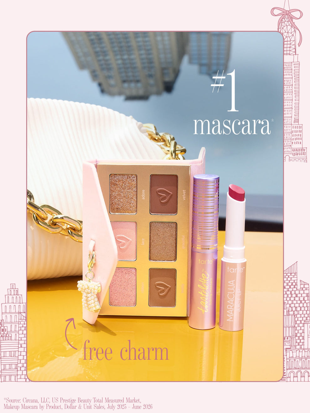 tarte cosmetics front row energy travel essentials with free charm and text '#1 mascara'
