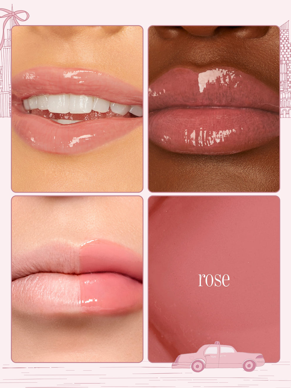 tarte cosmetics front row energy travel essentials maracuja juicy lip gloss shade rose on 3 different women