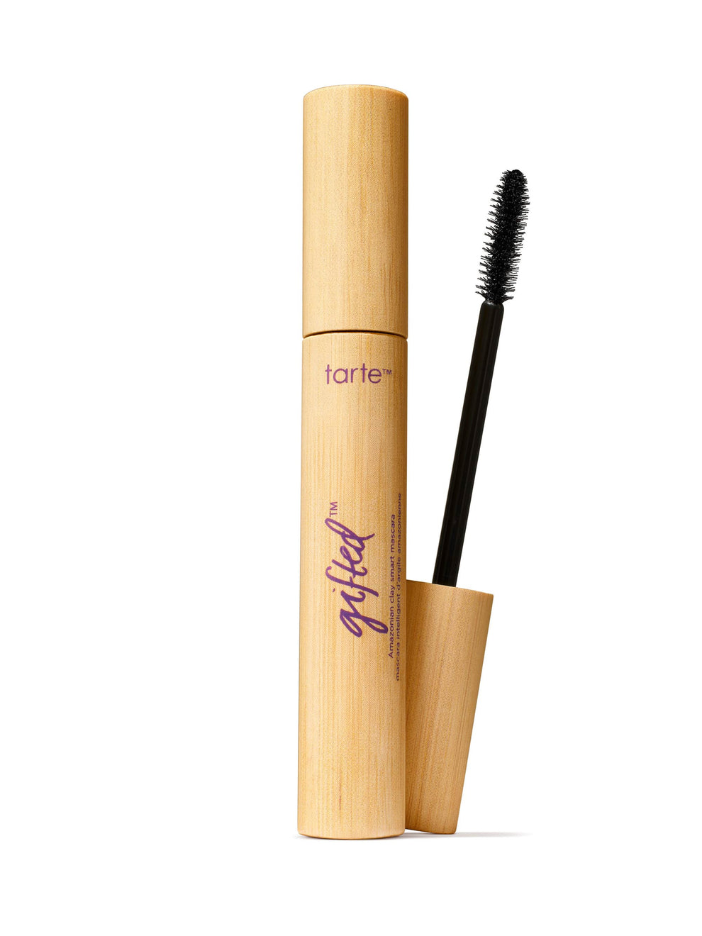 Tarte mascara with wooden applicator on a white background