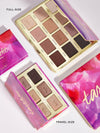 Makeup palette with 'tarte' branding, full-size and travel-size options shown.
