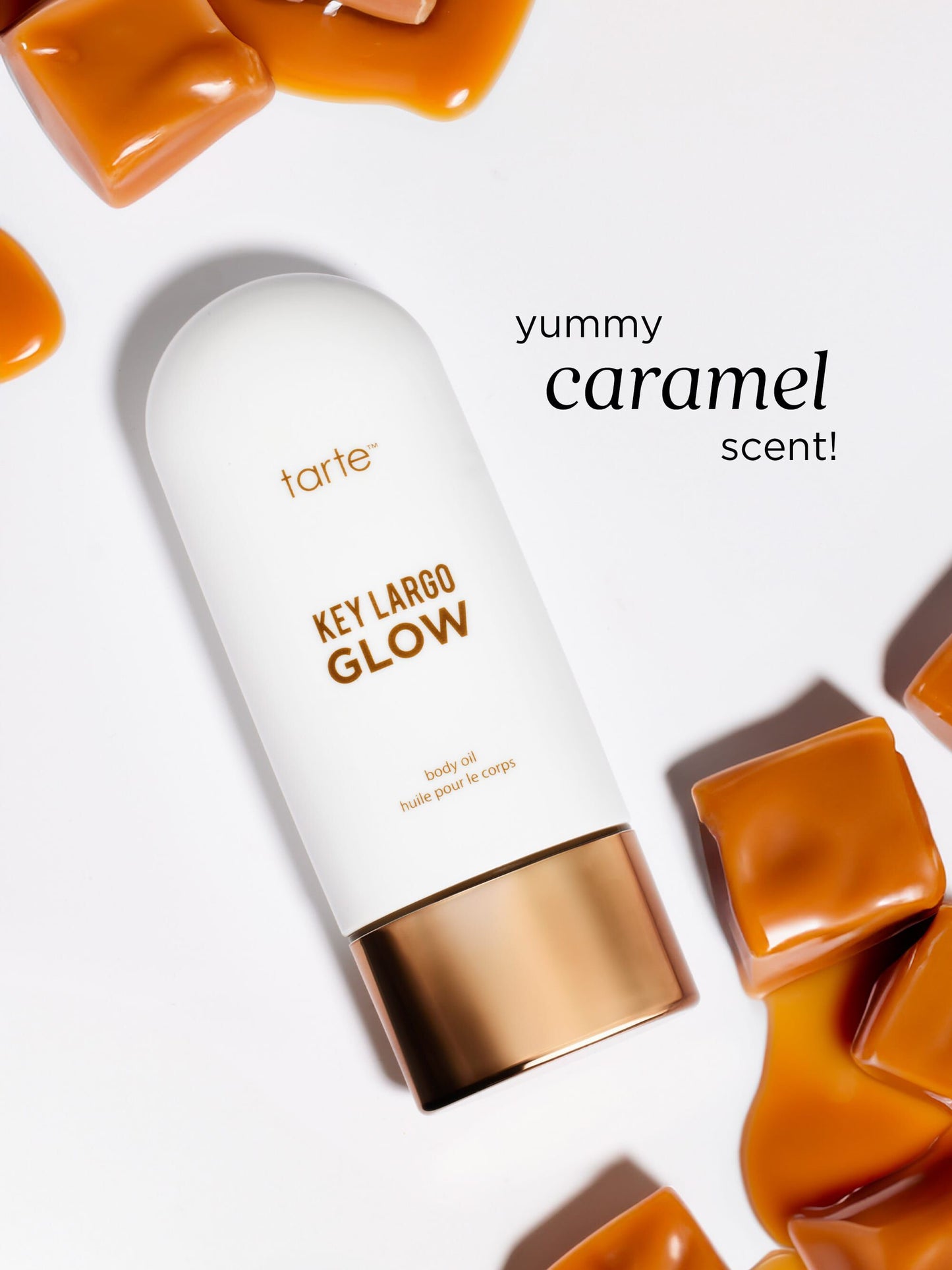 Tarte Key Largo Glow product with caramel-themed design on a white background