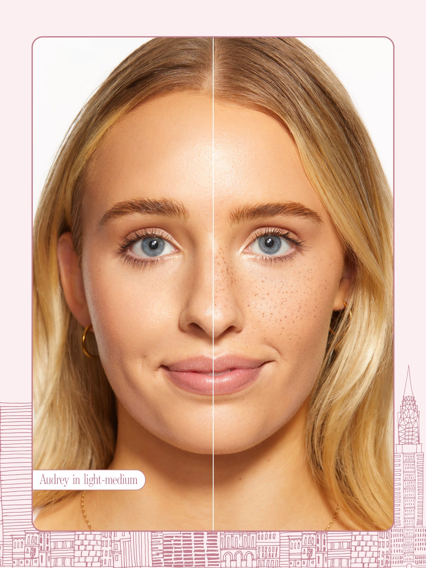 before and after of Tarte limited-edition go with the faux freckle stamp in shade light medium