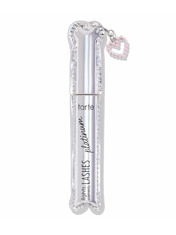 tarte cosmetics lights camera lashes mascara and free heart charm on a white background