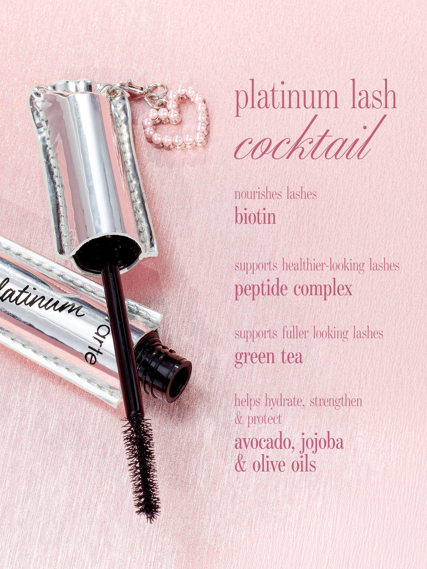 tarte cosmetics lights camera lashes mascara and free heart charm. nourishes, hydrates, strengthens, and protects lashes 