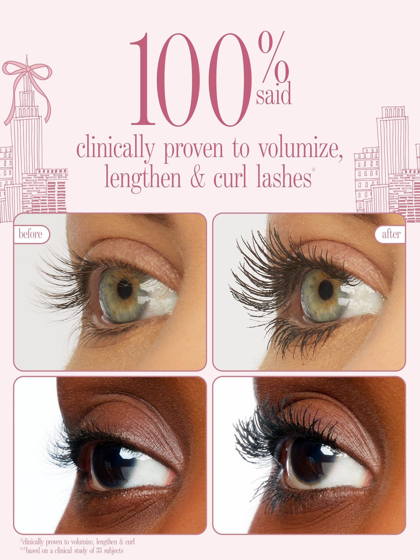 tarte cosmetics lights camera lashes mascara and free heart charm, clinically proven to volumize, lengthen, and curl lashes
