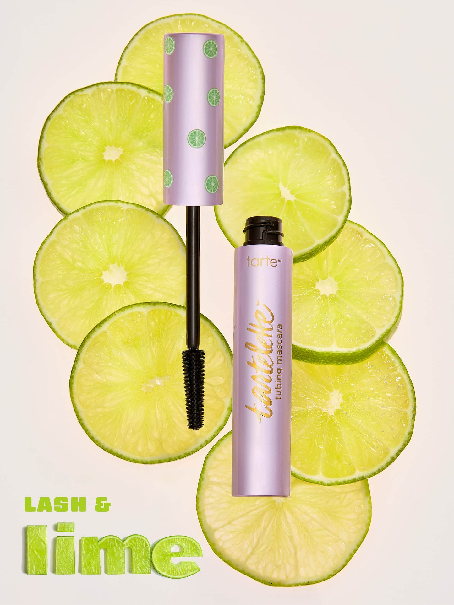 Mascara with lime slices on a light background