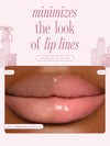tarte cosmetics maracuja juicy lip trio maracuja juicy lip vinyl gloss with text minimizes the look of lip lines, before and after image