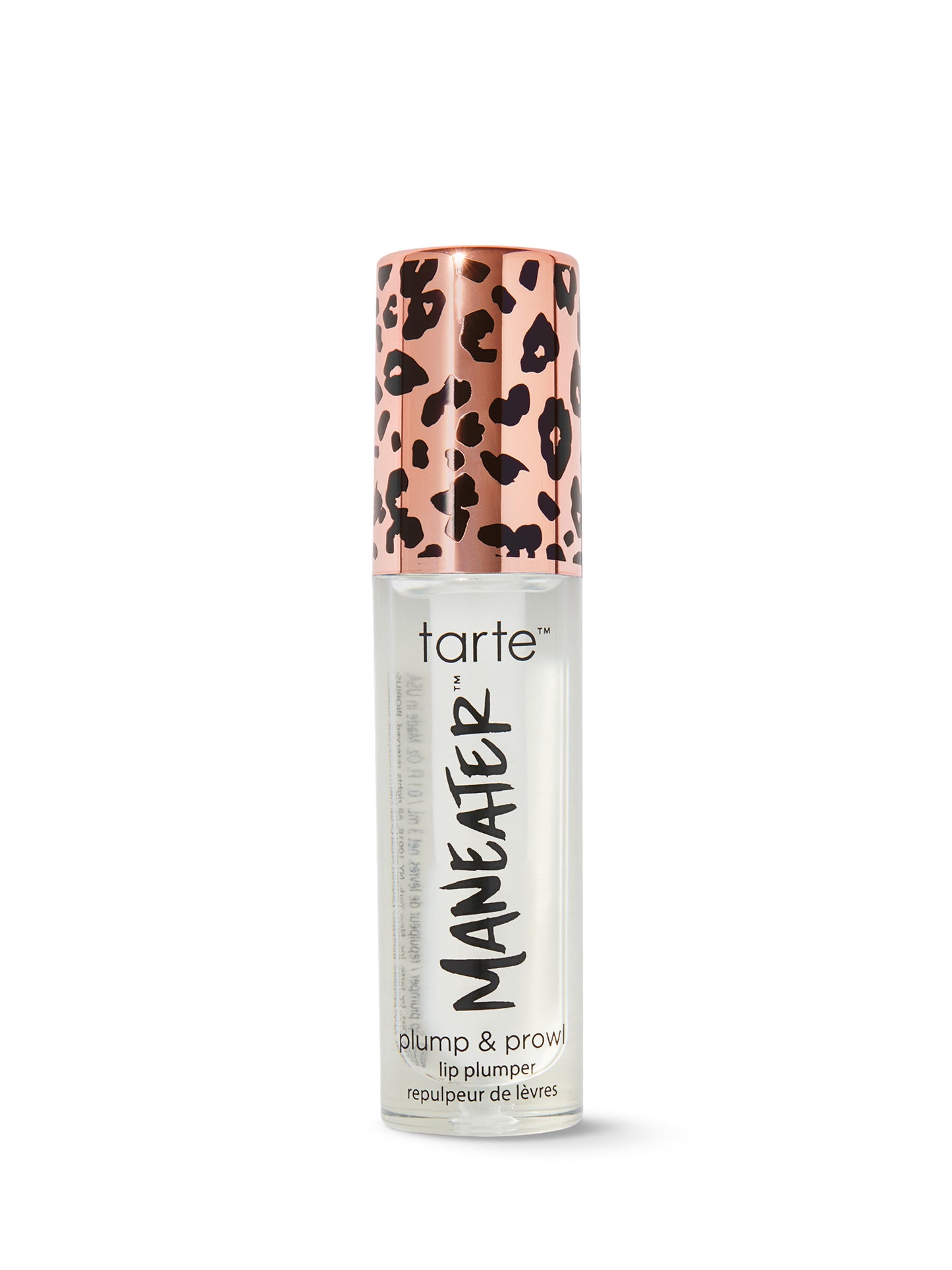 Tarte Maneater lip plumper with leopard print cap on a white background