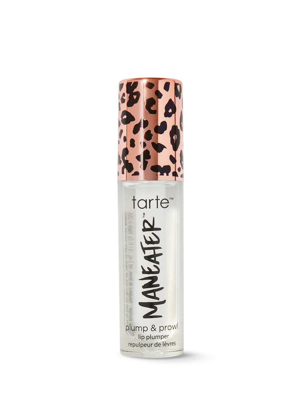 Tarte Maneater lip plumper with leopard print cap on a white background