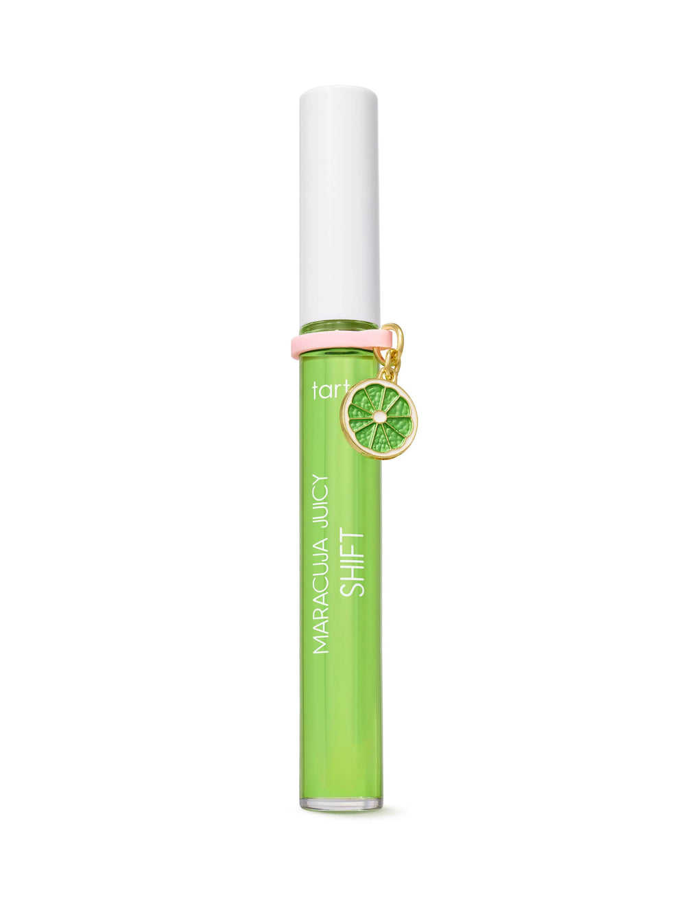 Green lip gloss with white cap on a white background