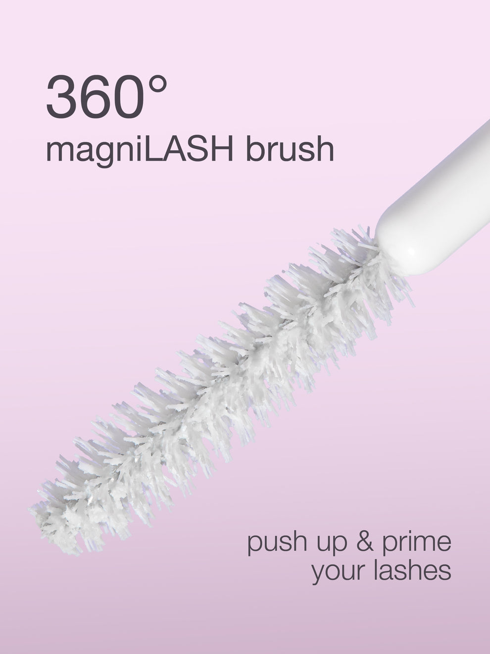 360 magniLASH brush on a pink background with text indicating its use.