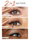 tarte quick stick double ended shadow liner application on eyes with '2 in 1 eye hack' text