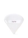 tarte cosmetics White powder puff with 'tarte' logo on a white background