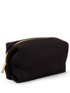 tarte Black corduroy cosmetic bag with a gold zipper on a white background