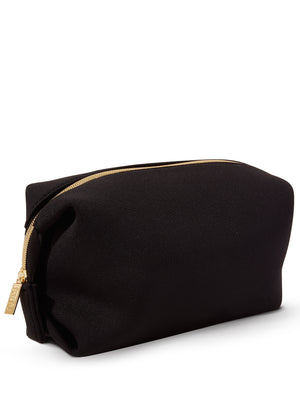 Borsa da trucco in velluto a coste nero con cerniera " gold " su sfondo bianco