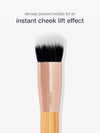 Makeup brush with black and white bristles on a white background