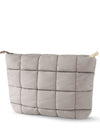 tarte Quilted gray pouch on a white background