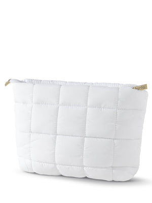 Pochette matelassée blanche « tarte » avec fermeture éclair « gold » sur fond blanc
