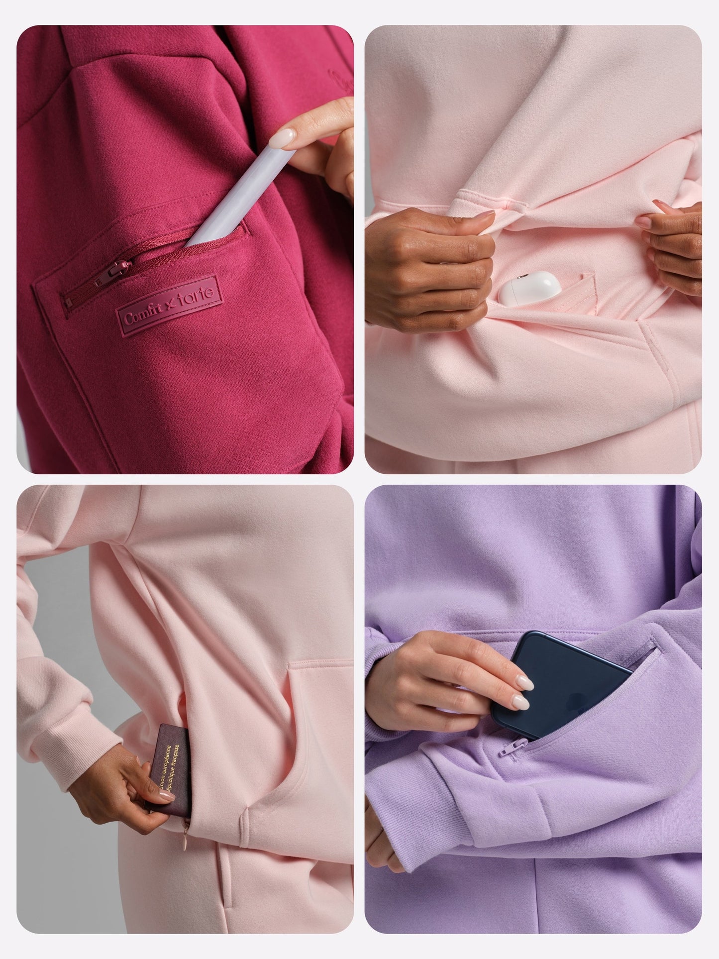 tarte x Comfrt airplane mode travel hoodie