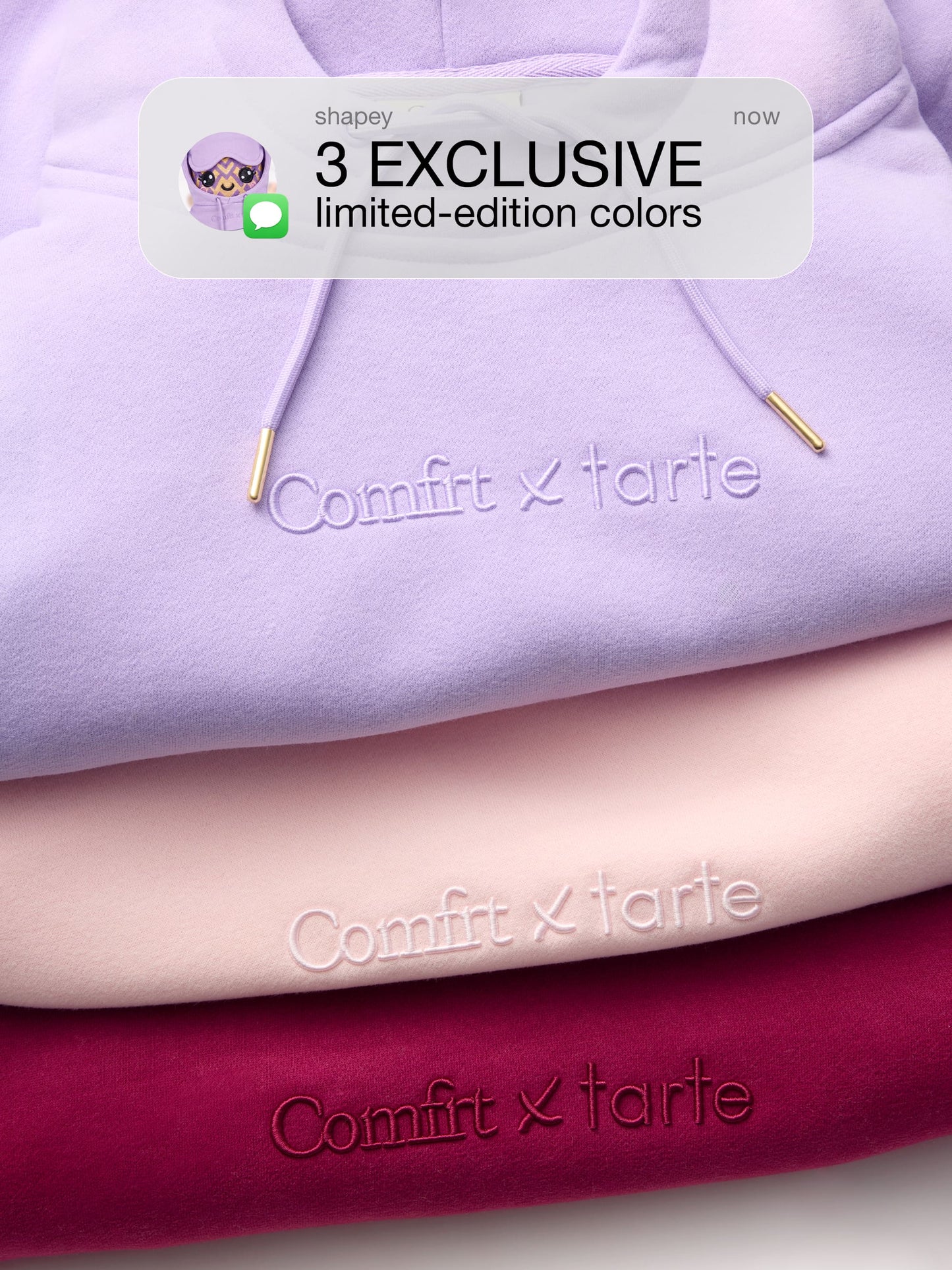 tarte x Comfrt airplane mode travel hoodie