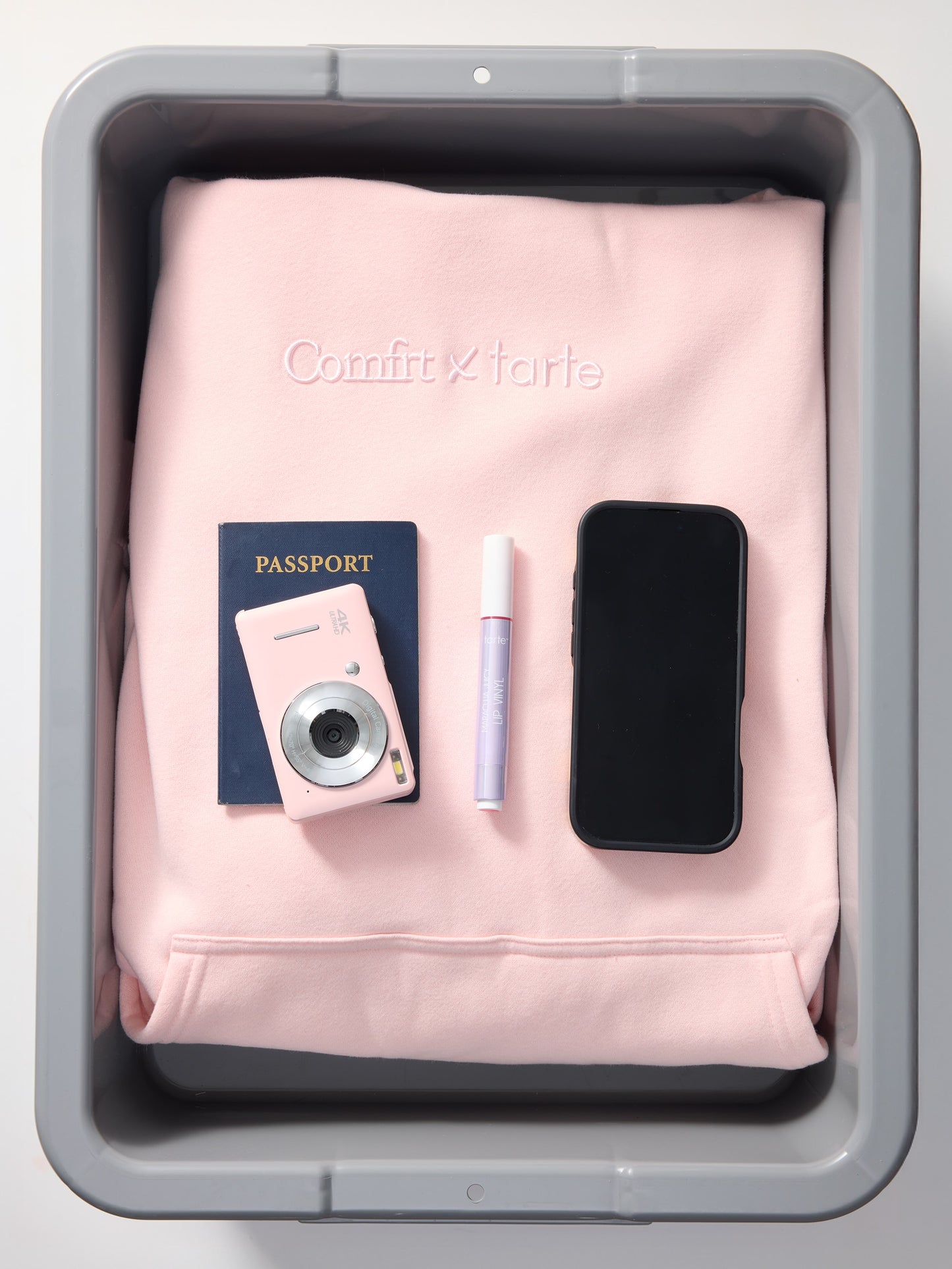 tarte x Comfrt airplane mode travel hoodie