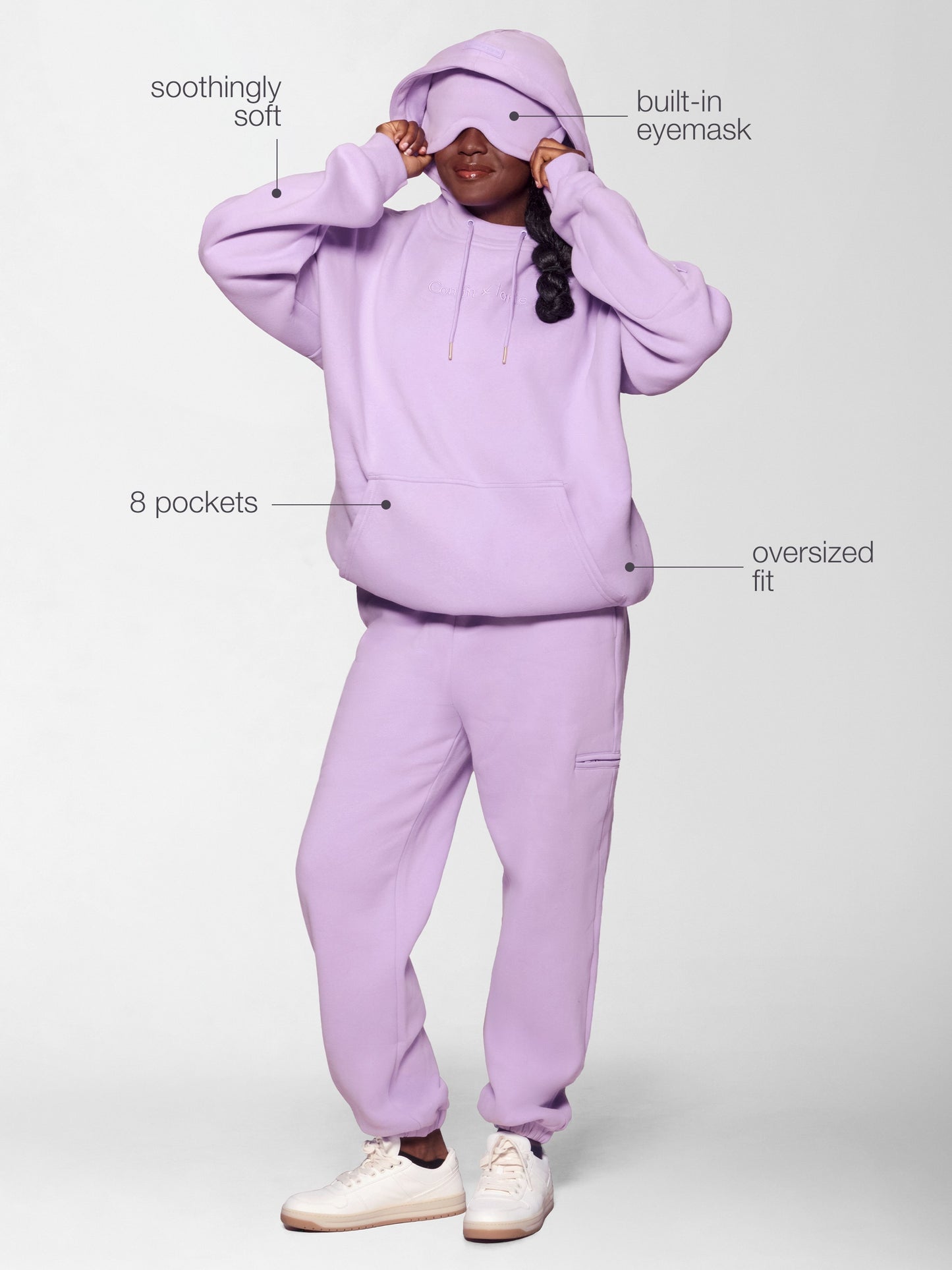 tarte x Comfrt airplane mode travel hoodie