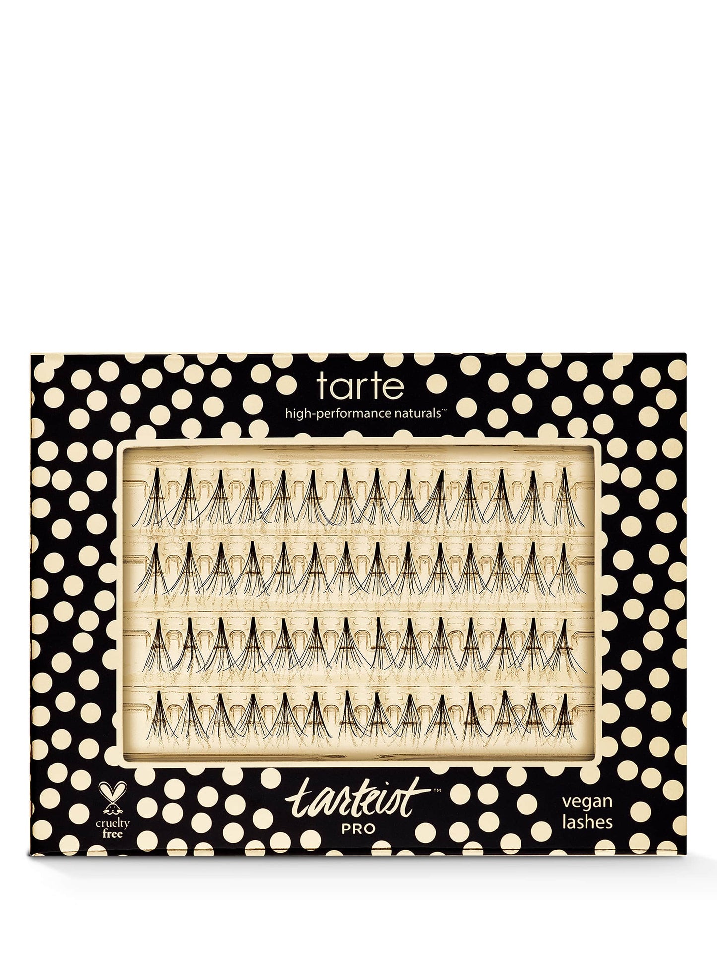 Tarte false eyelashes packaging with black and gold design on a white background