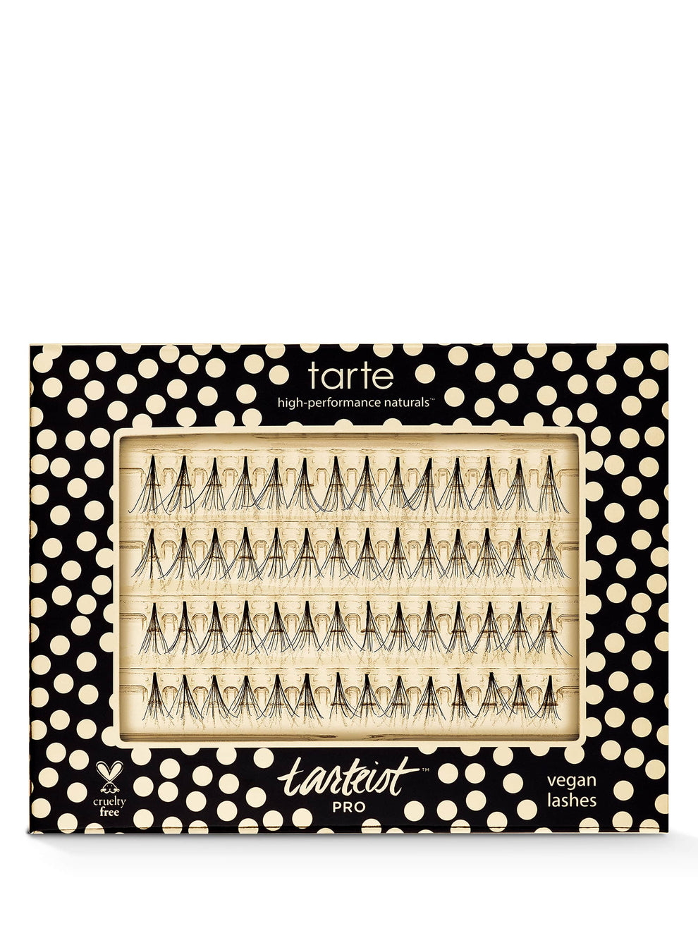Tarte false eyelashes packaging with black and gold design on a white background