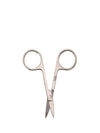 Pair of silver embroidery scissors on a white background