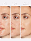 Before and after comparison of a woman's face with 'timeless primer' and 'bb blur' applied.
