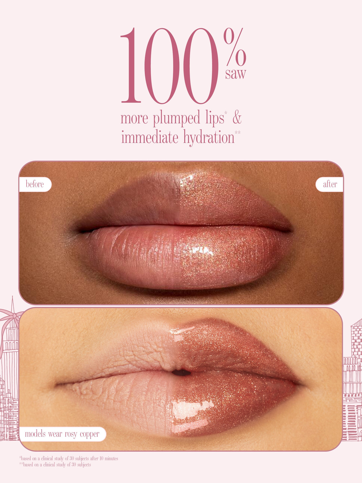 before and after of maracuja juicy lip plump on two different women, tarte cosmetics you know you love me XOXO set