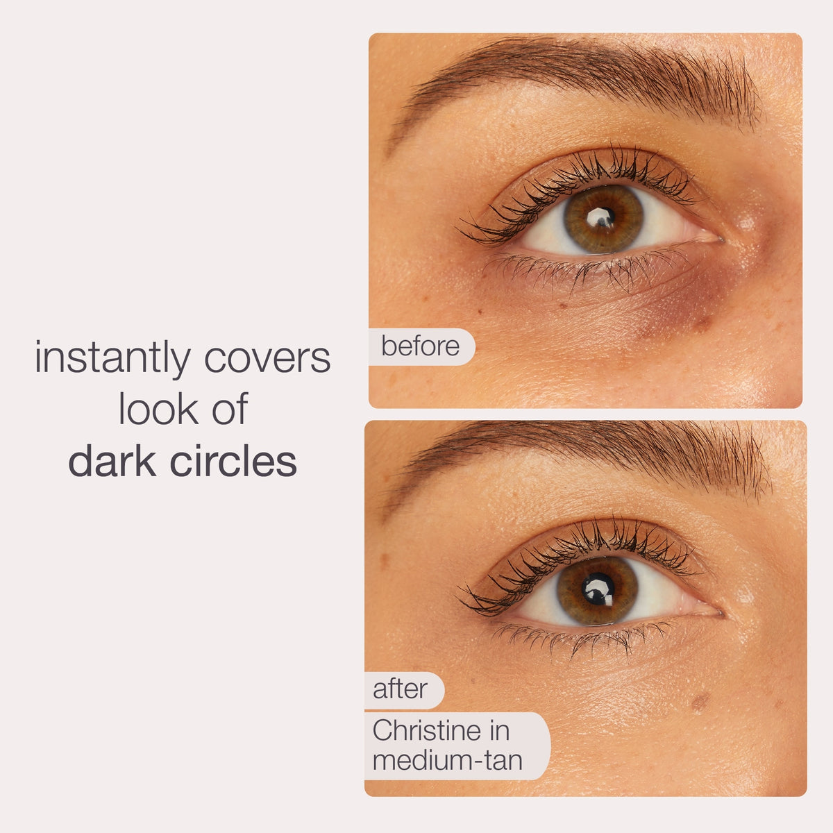 Before and after comparison of the under-eye area using CC undereye corrector, image one